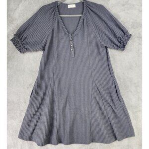 New In Dress Womens Large Gray Waffle Knit Casual V Neck Short Sleeve Mini